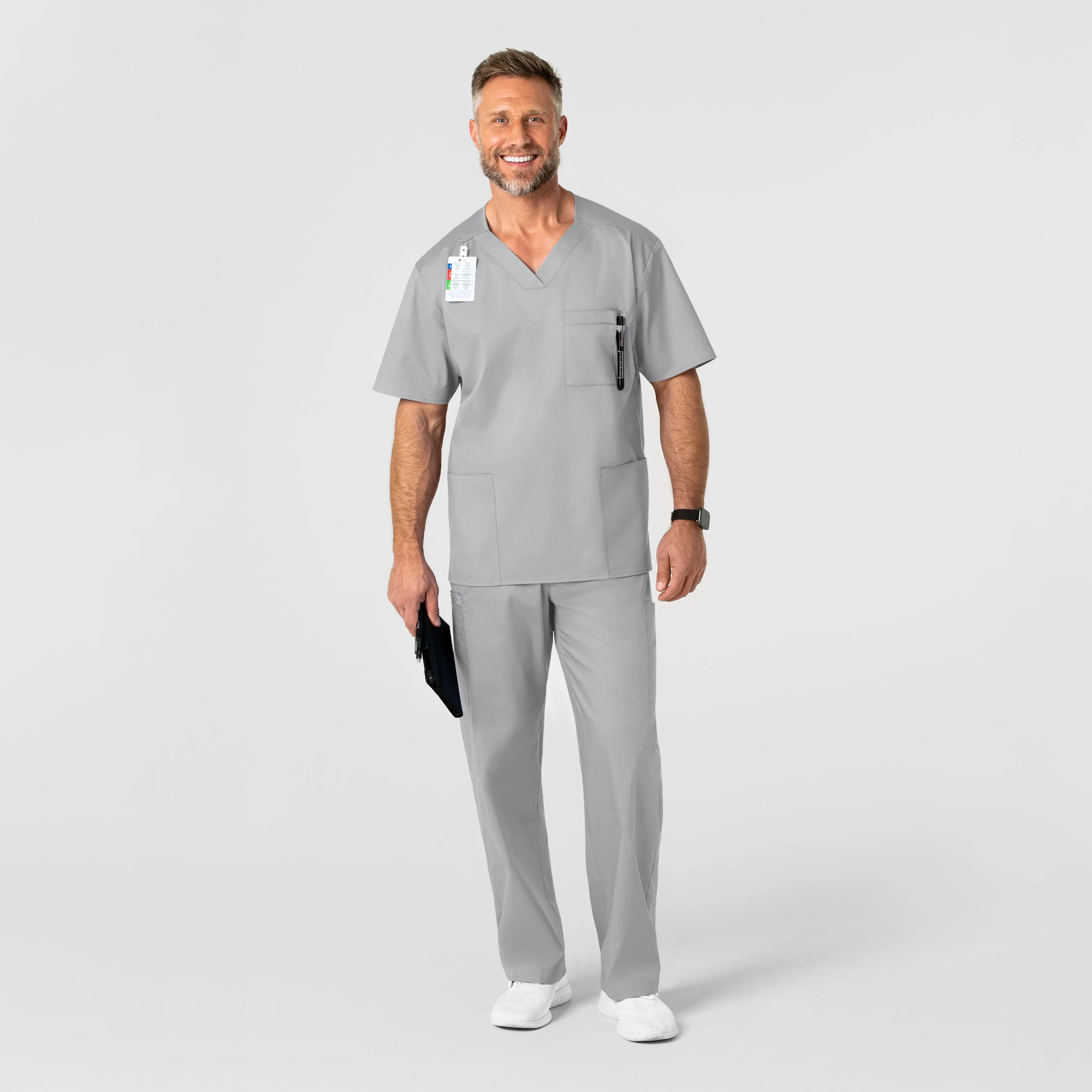 WonderWORK Men's V-Neck Scrub Top - Grey