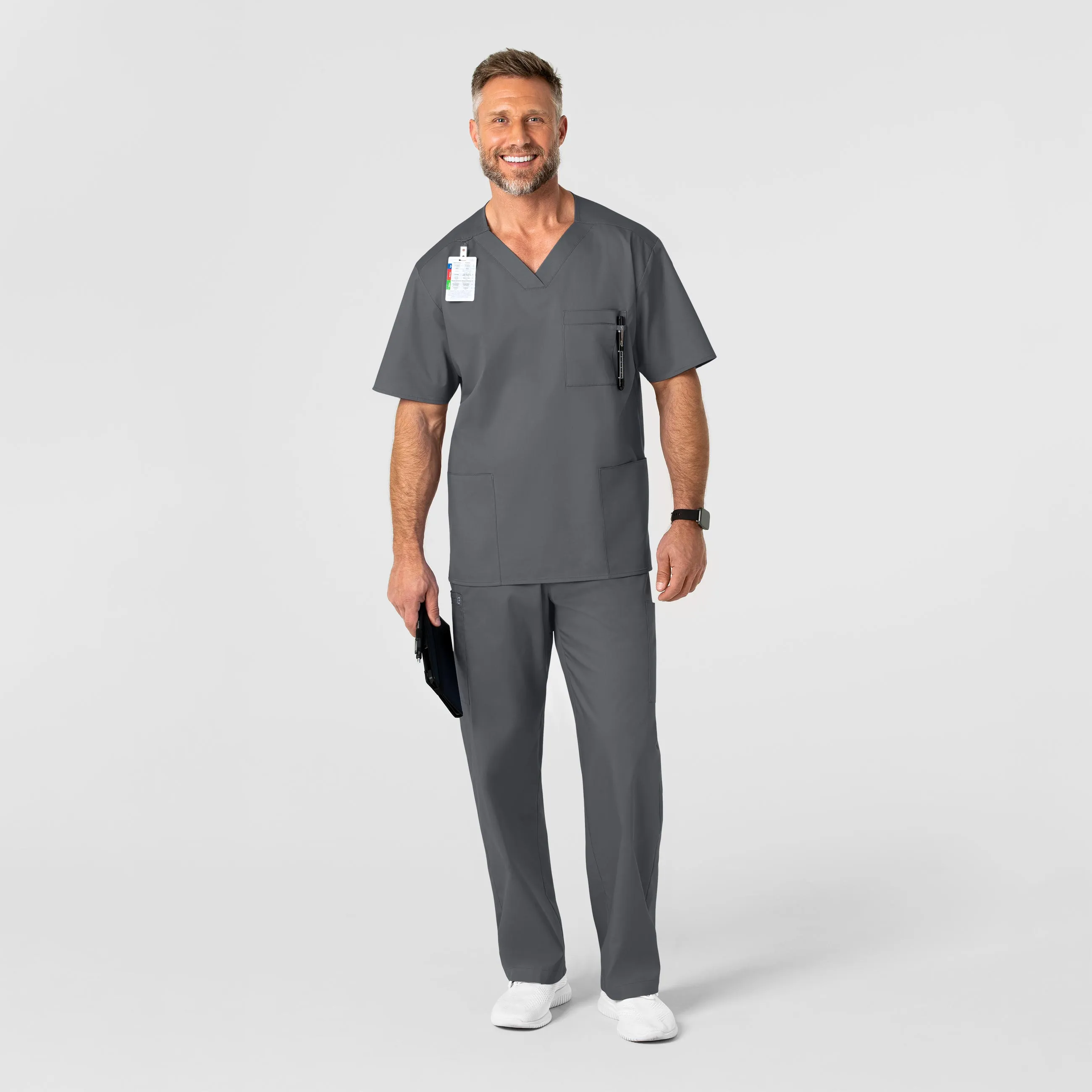WonderWORK Men's V-Neck Scrub Top - Pewter