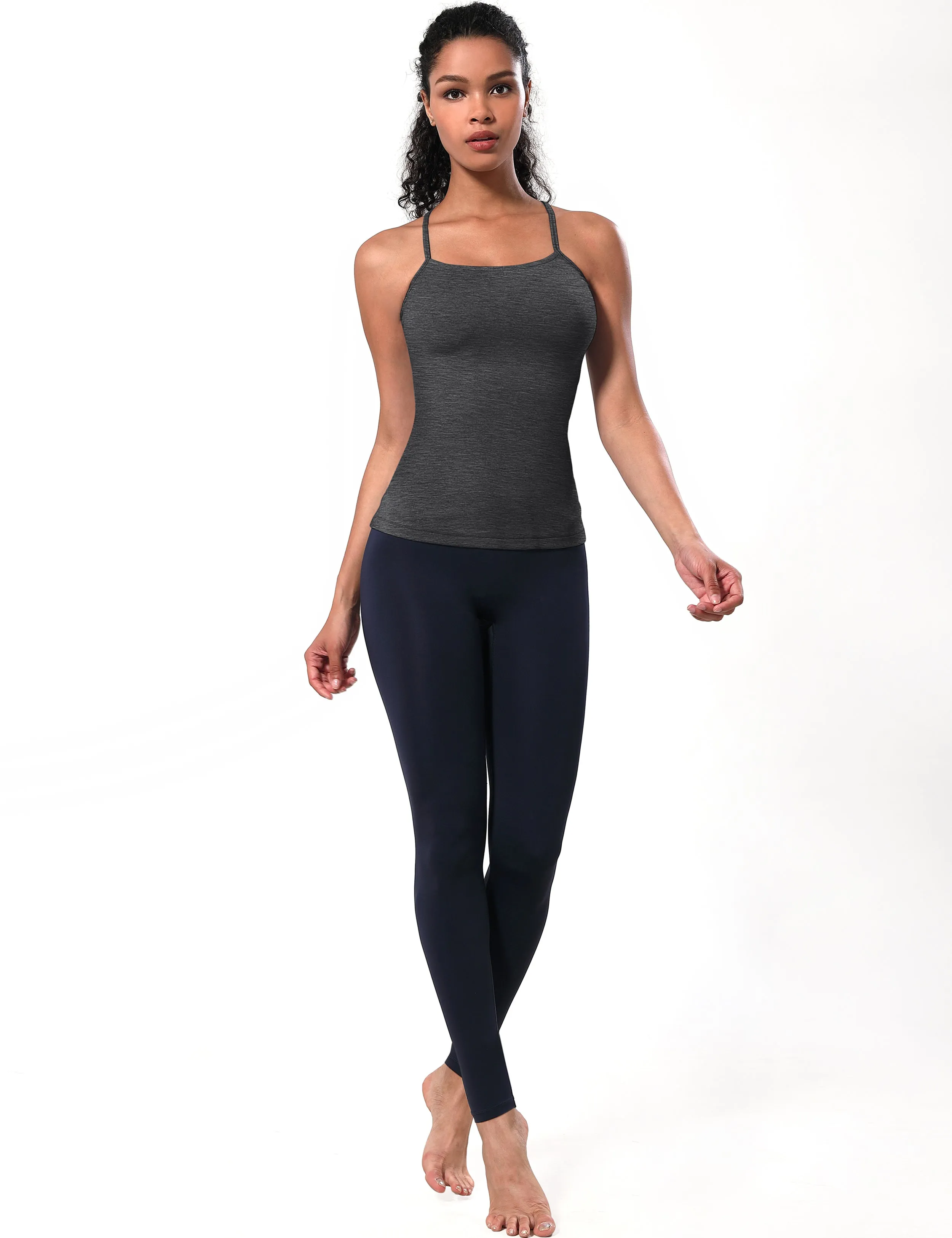 Y-back Spaghetti Strap Tank Tops heathercharcoal_Jogging
