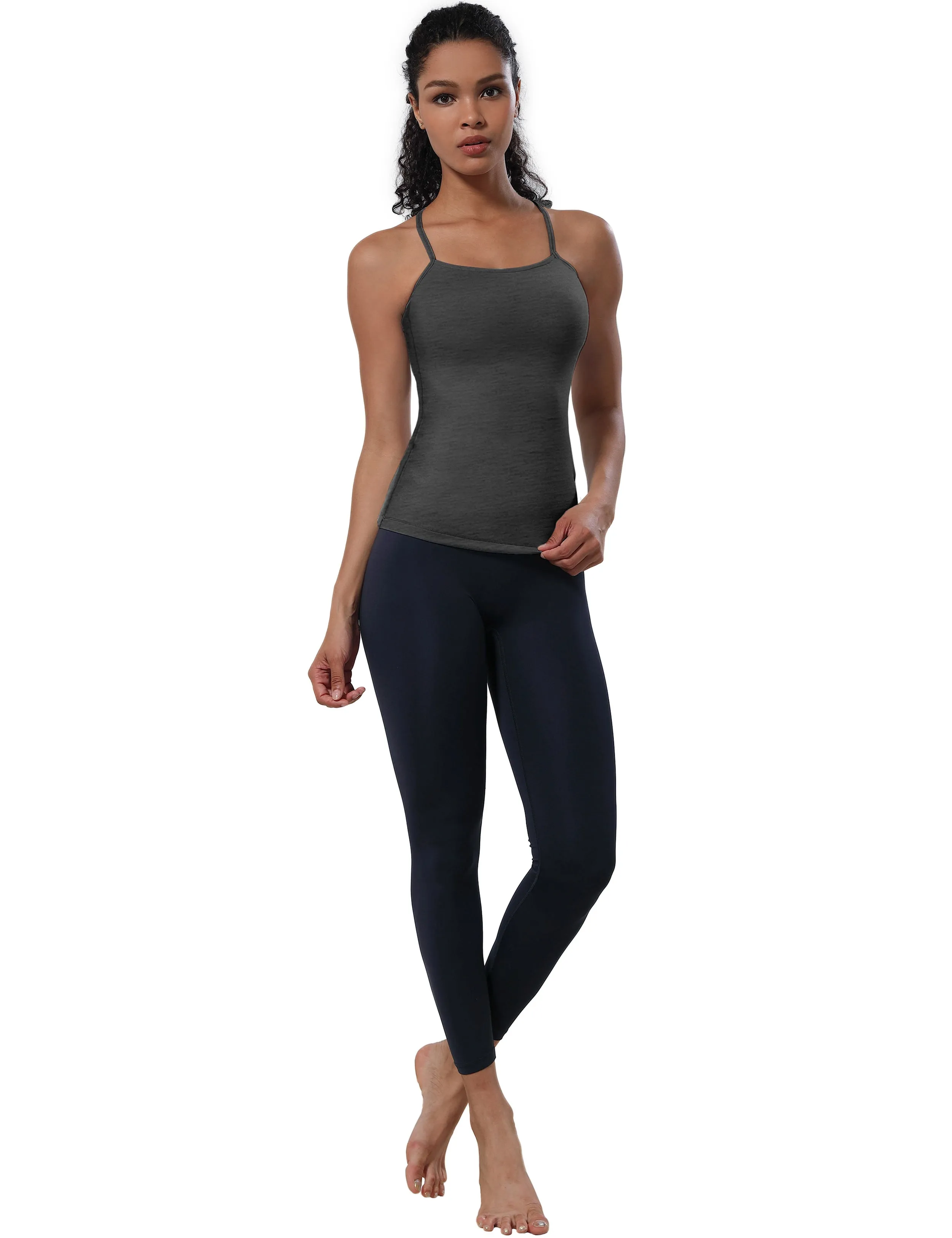 Y-back Spaghetti Strap Tank Tops heathercharcoal_Jogging