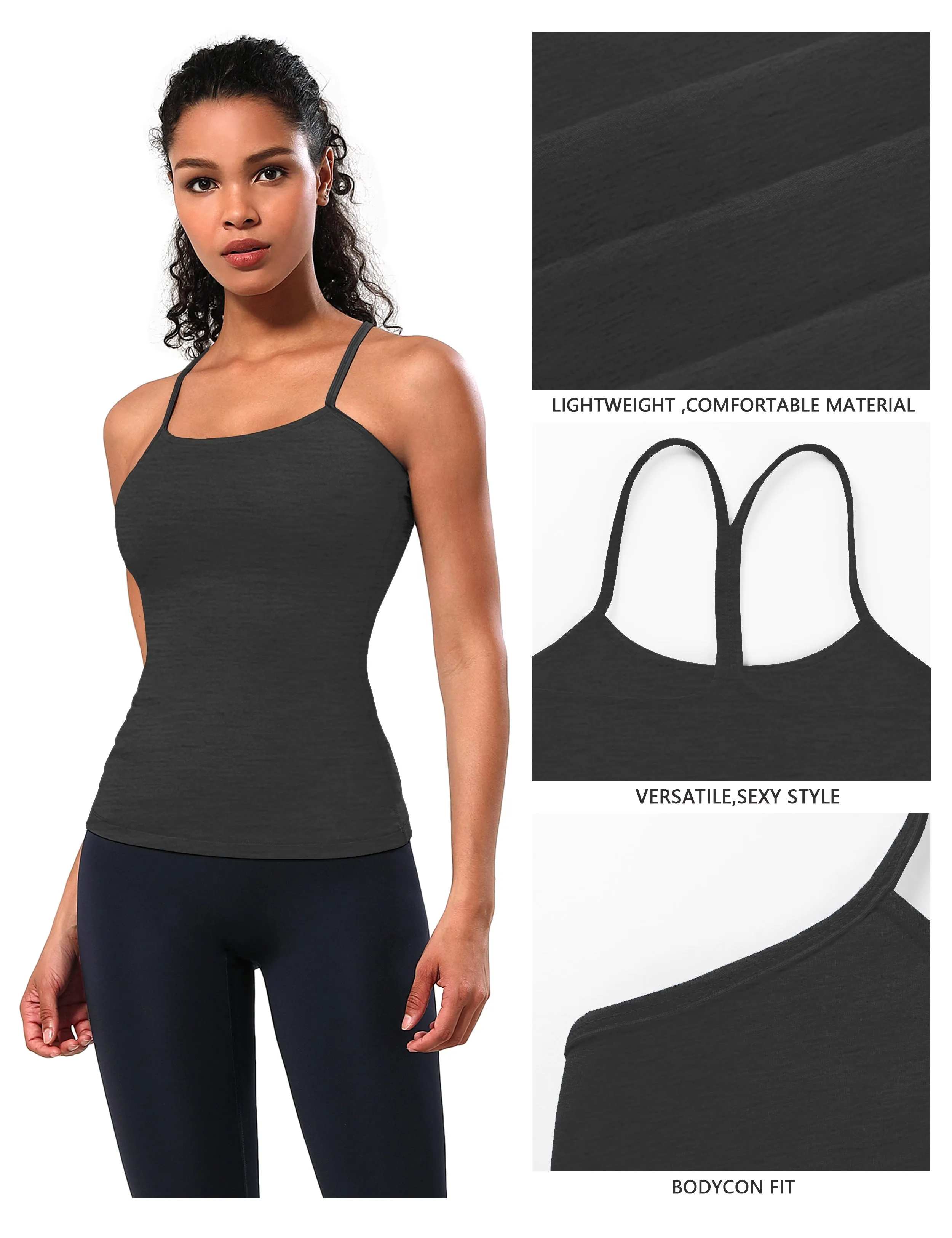 Y-back Spaghetti Strap Tank Tops heathercharcoal_Jogging