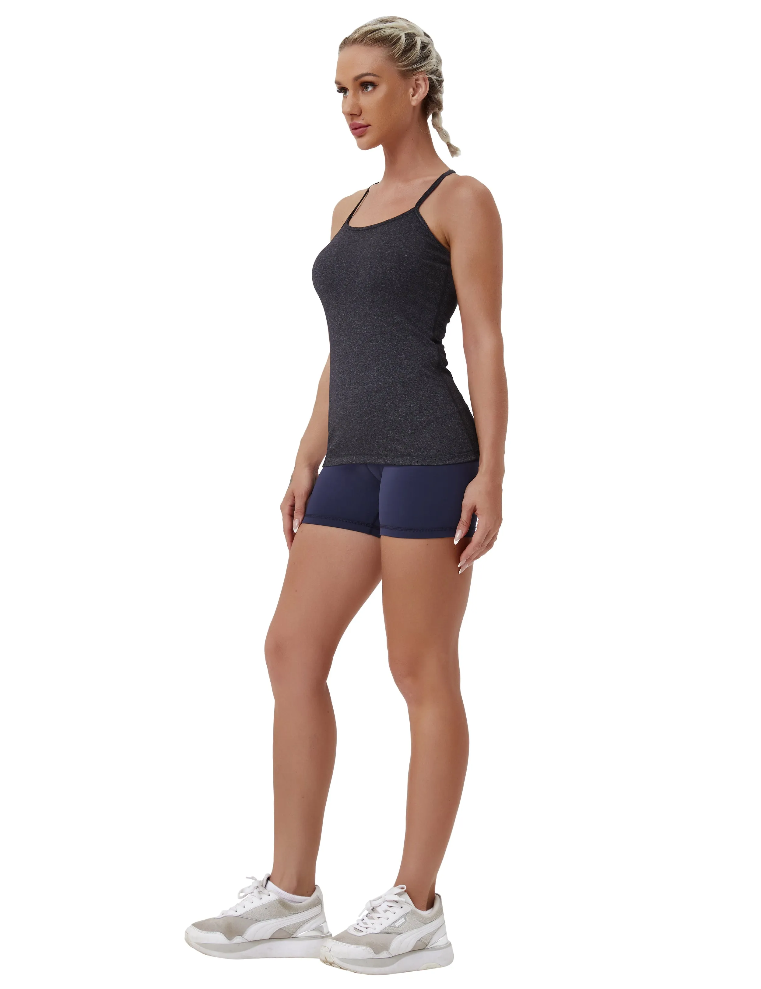 Y-back Spaghetti Strap Tank Tops heathercharcoal_Jogging