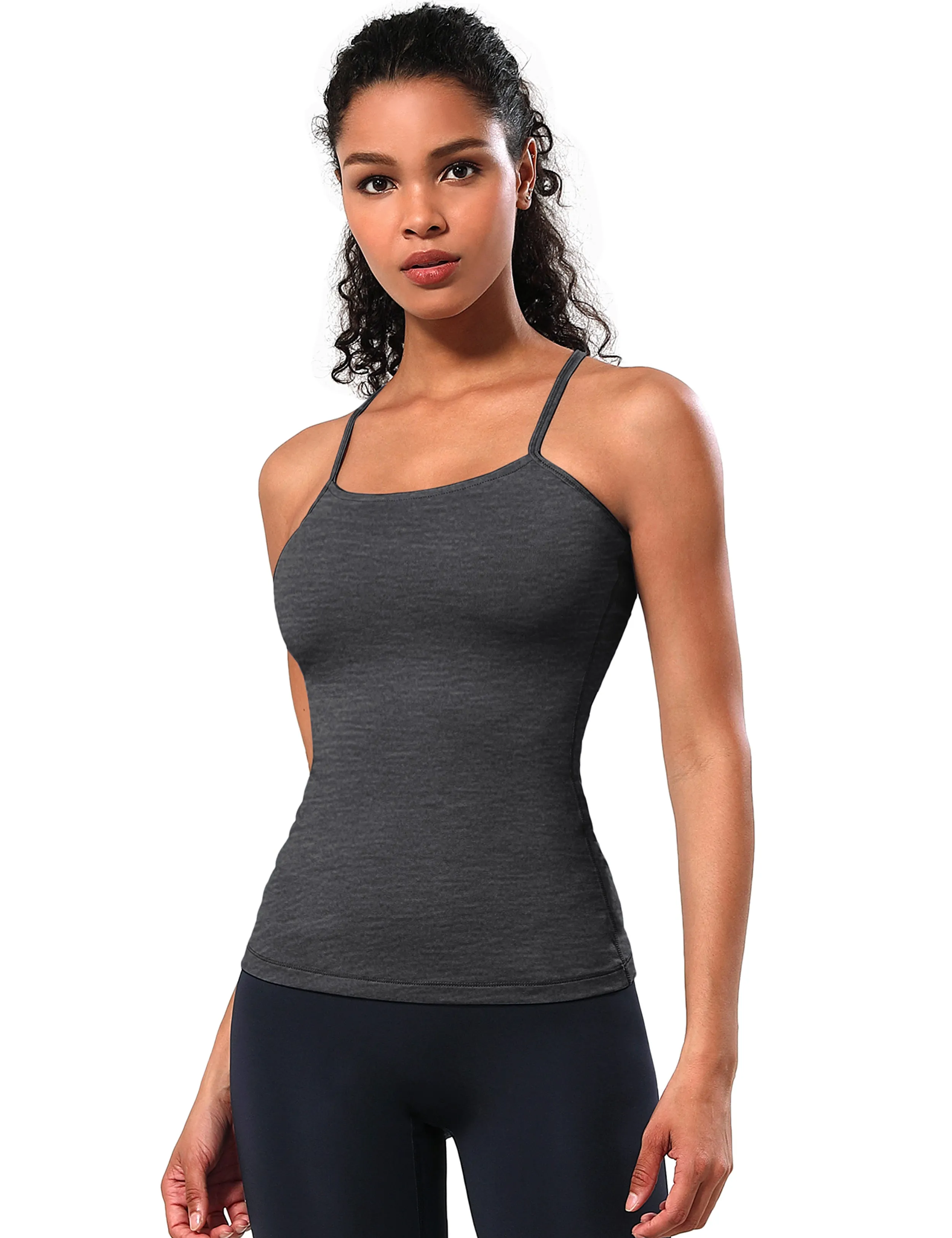 Y-back Spaghetti Strap Tank Tops heathercharcoal_Jogging