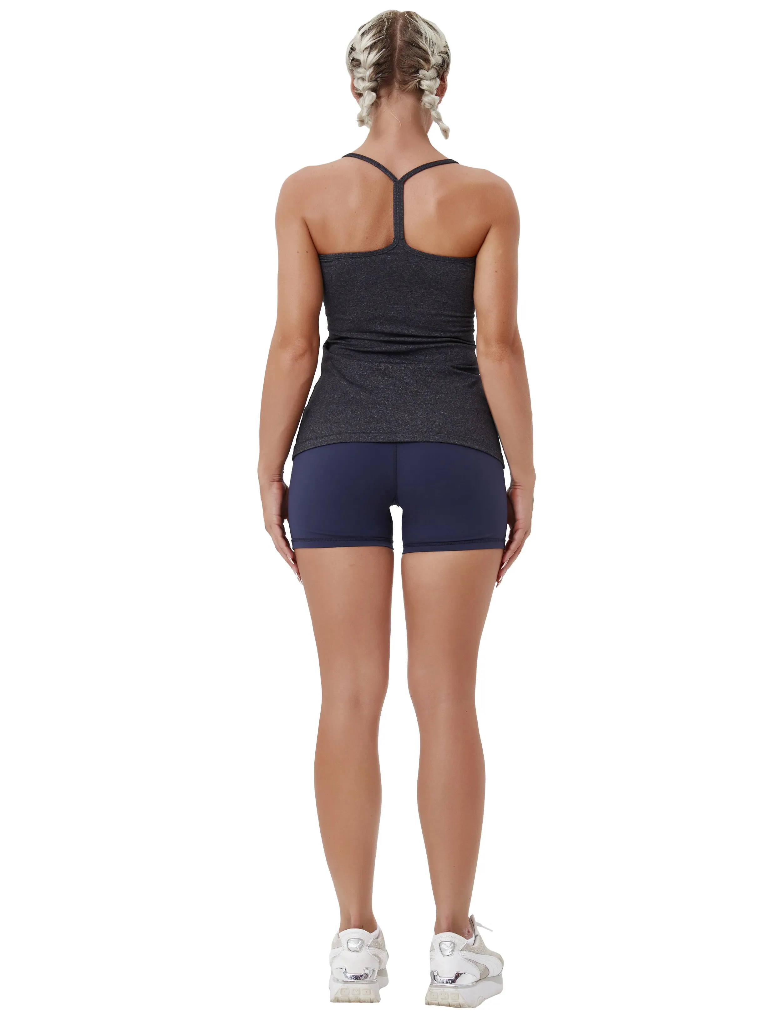 Y-back Spaghetti Strap Tank Tops heathercharcoal_Jogging