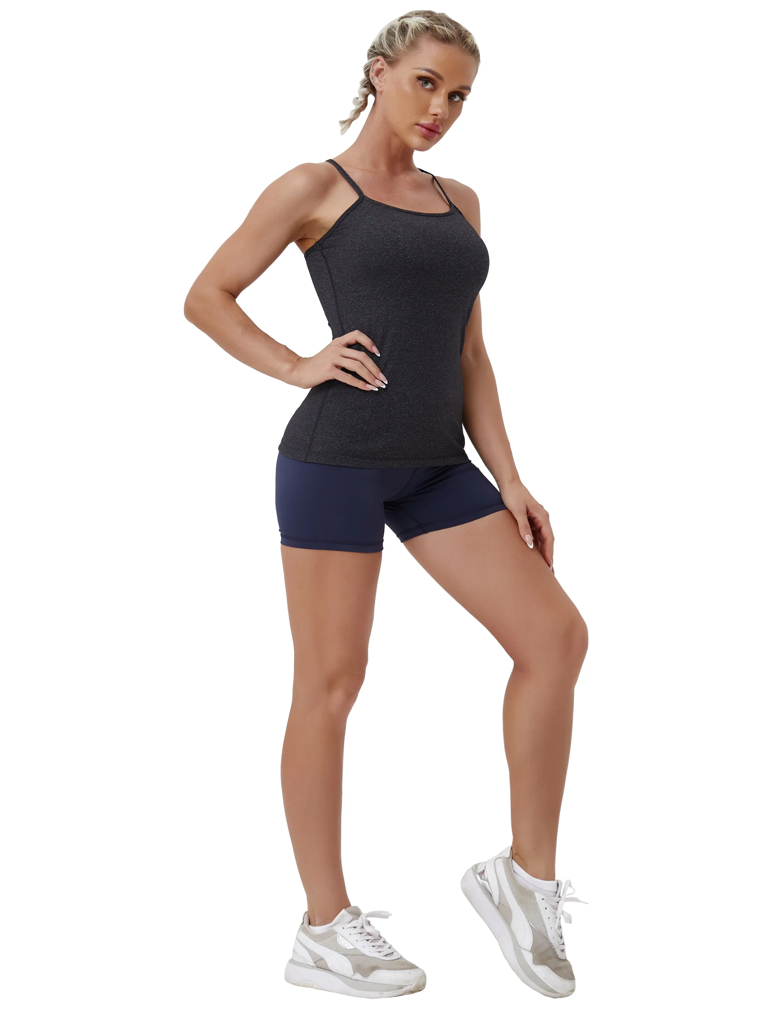 Y-back Spaghetti Strap Tank Tops heathercharcoal_Jogging