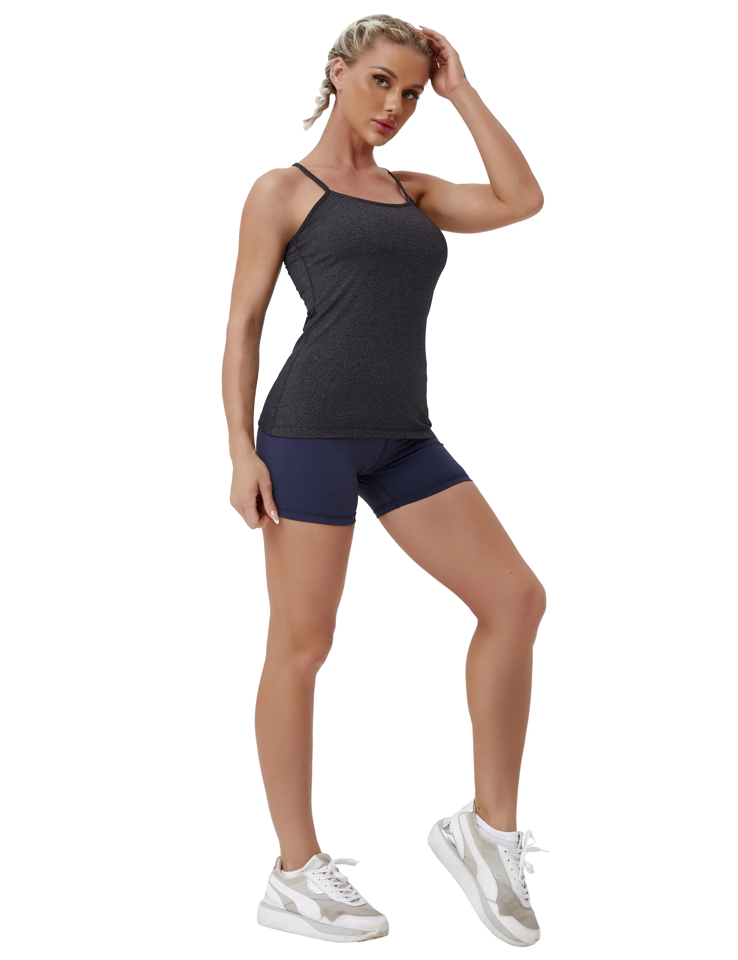 Y-back Spaghetti Strap Tank Tops heathercharcoal_Jogging