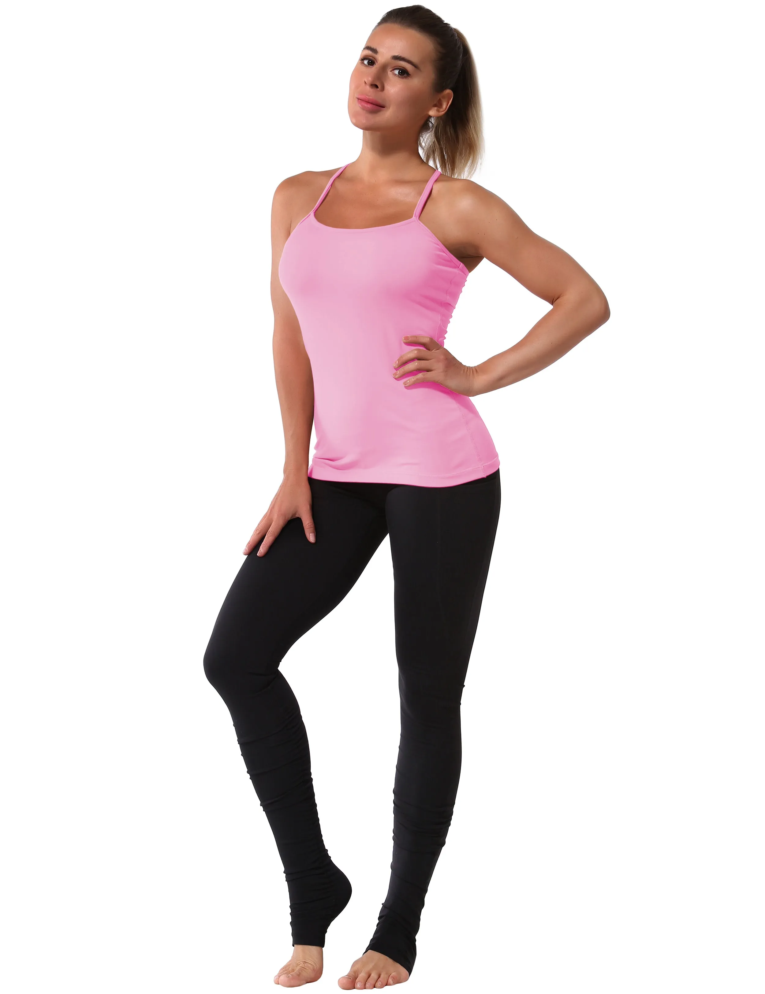Y-back Spaghetti Strap Tank Tops lightpink_Plus Size