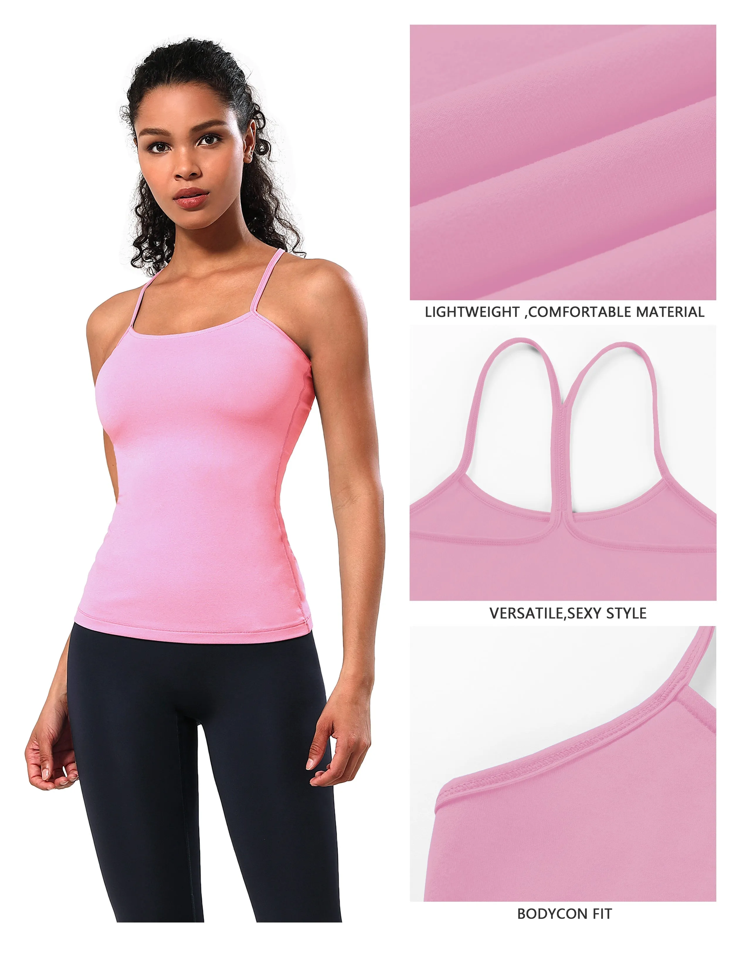 Y-back Spaghetti Strap Tank Tops lightpink_Plus Size